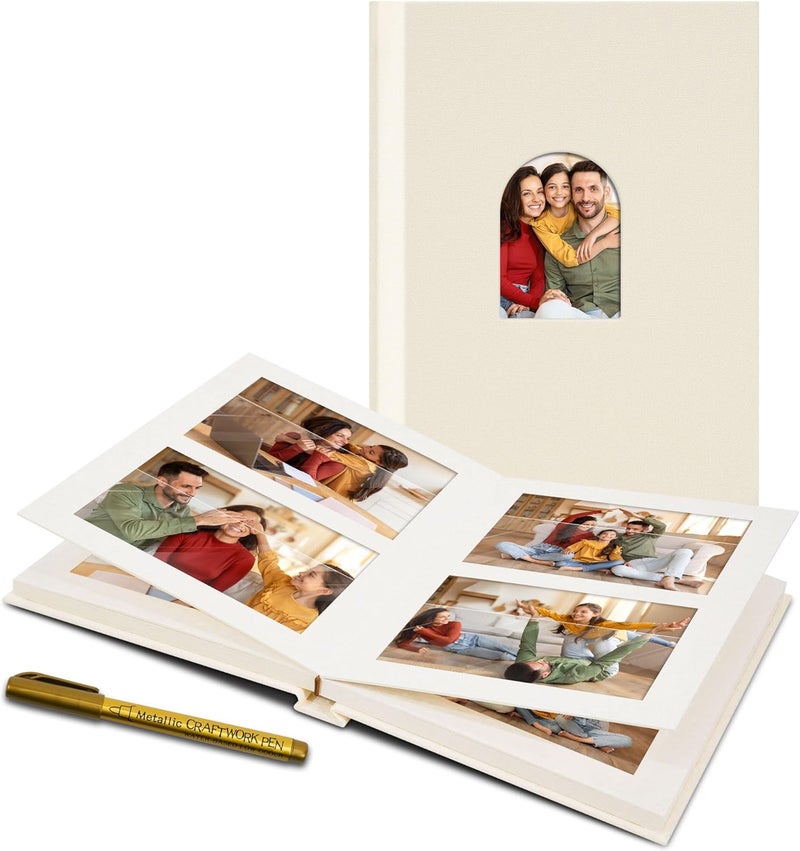 Remowith Premium Small Photo Album 4x6 with 60 Pockets, Linen Cover Memory Book with Writing Space Ideal for Wedding Photo Albums, Baby Books, and Travel Journals, Beige - Image 1